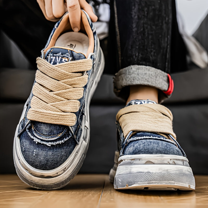 Chaussures Décontractées Homme — Denim Délavé Rétro, Semelles Épaisses, 3 Coloris, EU 38.5-43