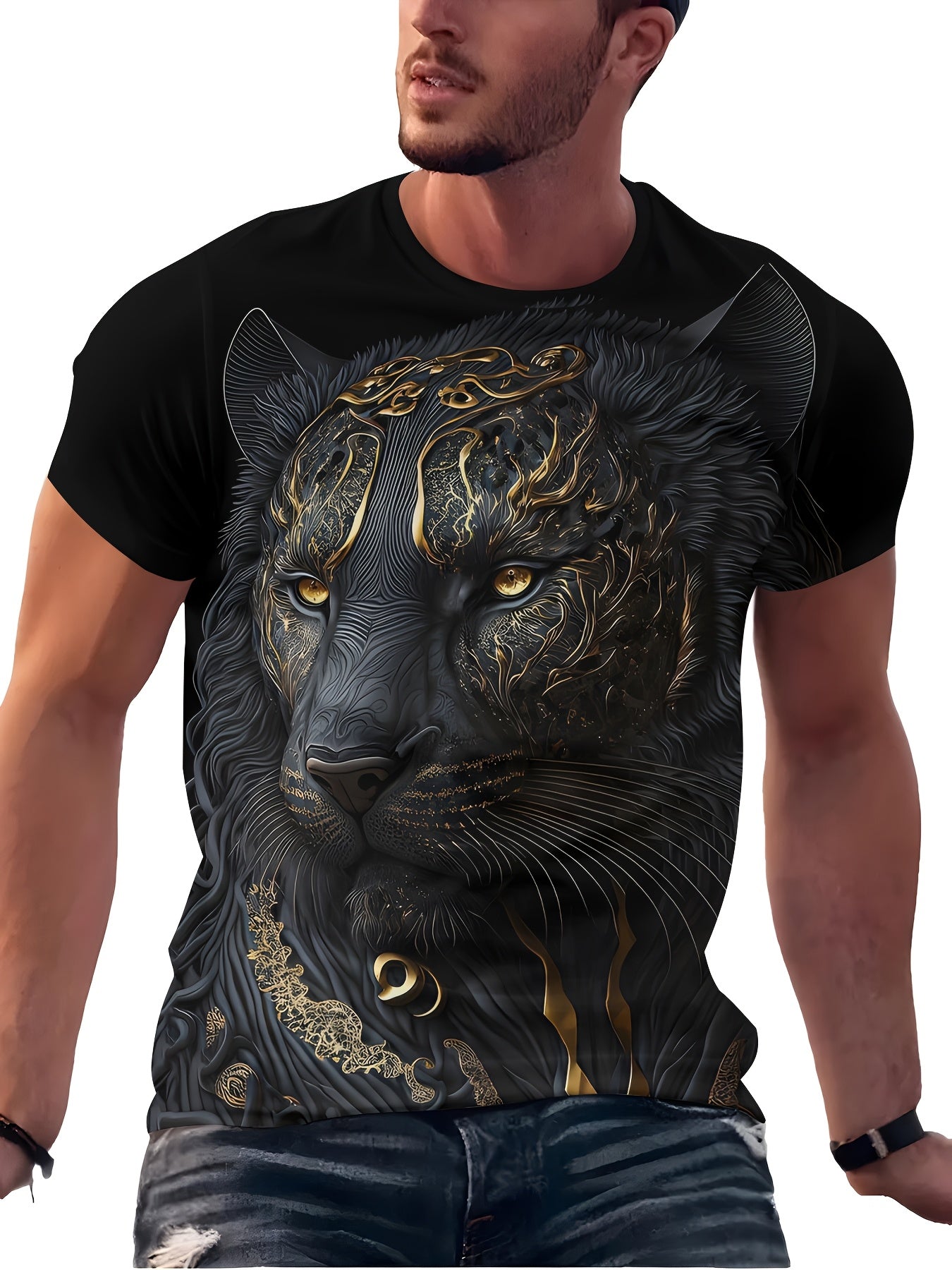 T-Shirt Sport Homme Col Rond Imprime Integral Aleatoire - 100% Polyester Coupe Standard Noir FR S-XXL