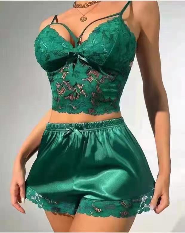 Ensemble pyjama debardeur et short en dentelle femme - Maille polyester, 5 coloris, S a XXXL