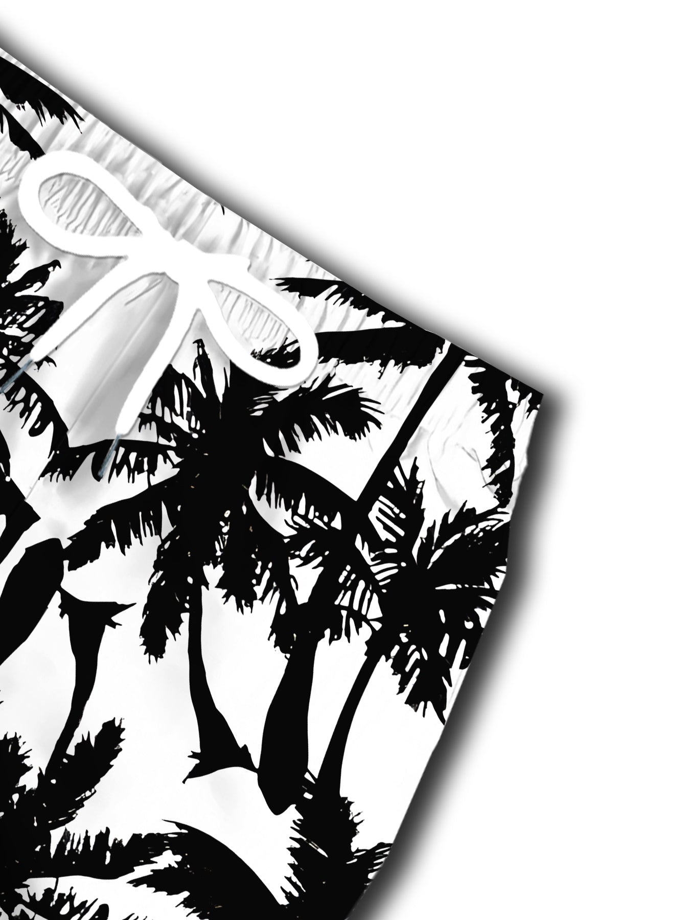 Short Homme Motif Cocotier – Noir sur Fond Blanc, 100% Polyester & Coupe Décontractée | FR S à XXL