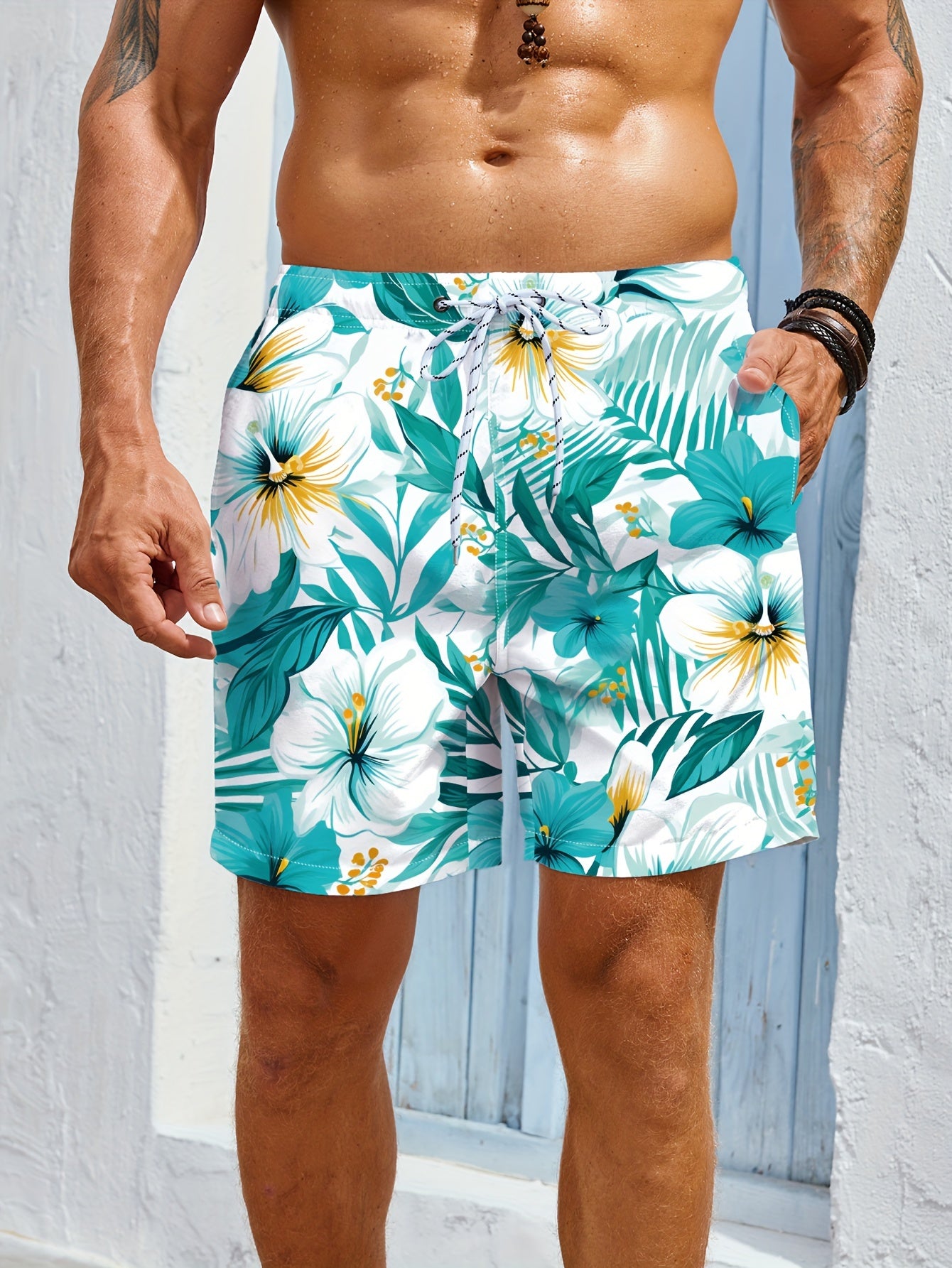 Short de plage homme imprimé avec poches - Coupe ample, style décontracté été