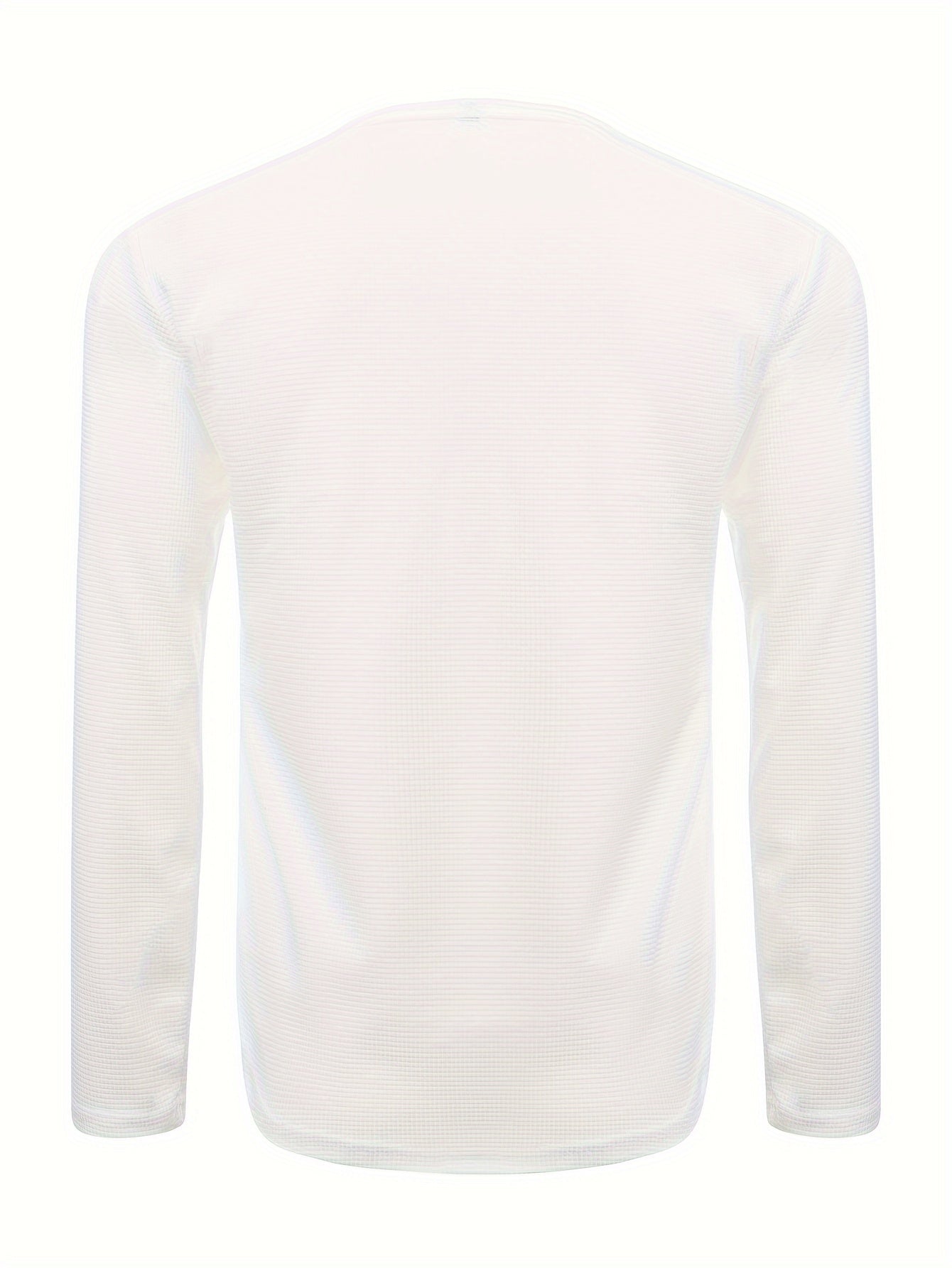 T-Shirt Homme Manches Longues Col en V Gaufre - Slim, 100% Polyester, Blanc Beige Noir, S-XXXL