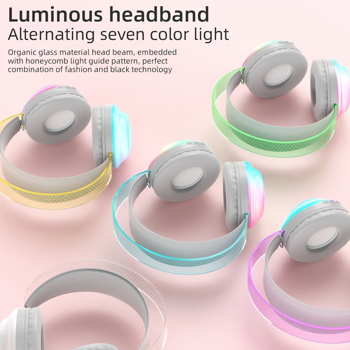 Casque Sans Fil Bluetooth 5.3 – Léger, Micro Intégré, Lumières LED & Batterie 360mAh | 5 Coloris