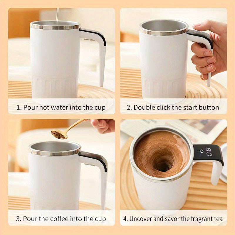 Mug electrique LED temperature - Rechargeable USB, portable, cafe chocolat moka, noir ou blanc