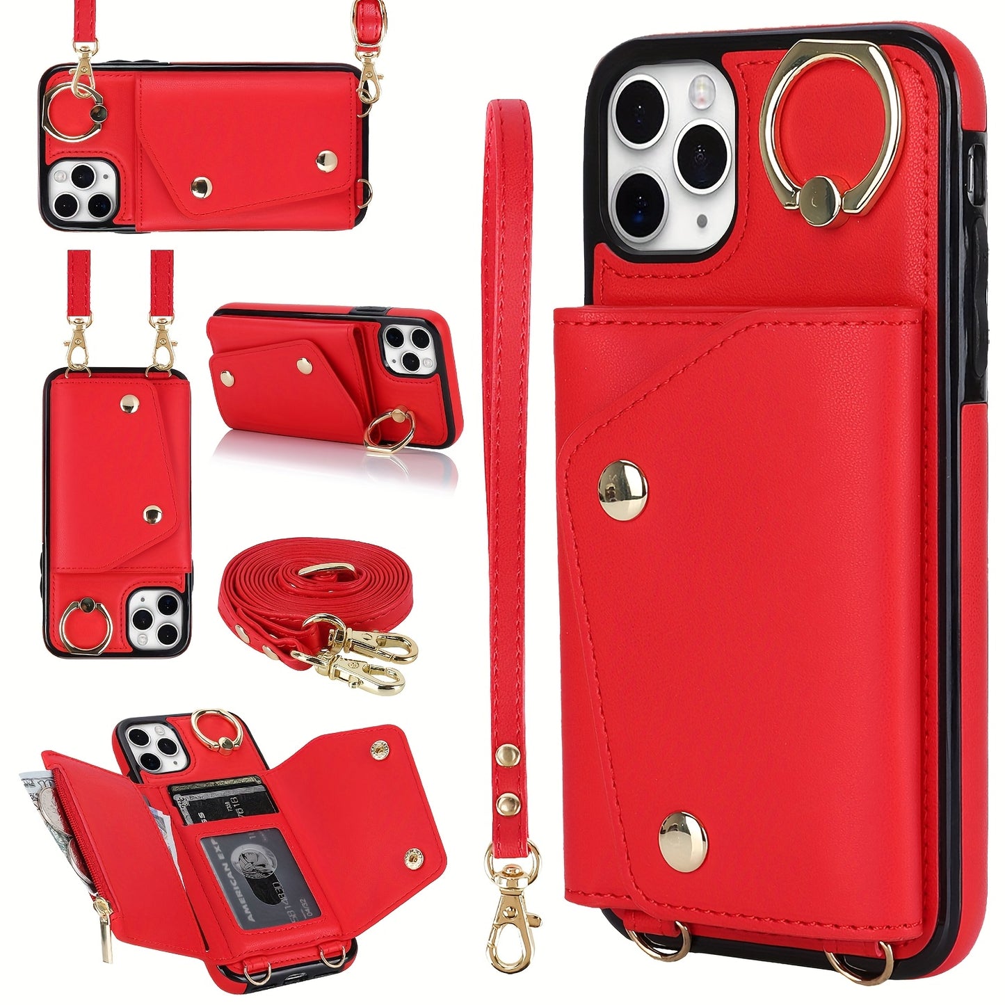 Étui Portefeuille Bandoulière iPhone – Similicuir, Support Intégré, Anti-Choc 📱✨