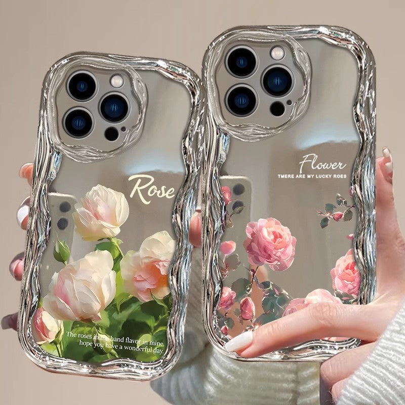Coque iPhone Motif Rose TPU Anti-Choc - Placage Electrolyse, Anti-Traces, iPhone 11 au 17 Pro Max