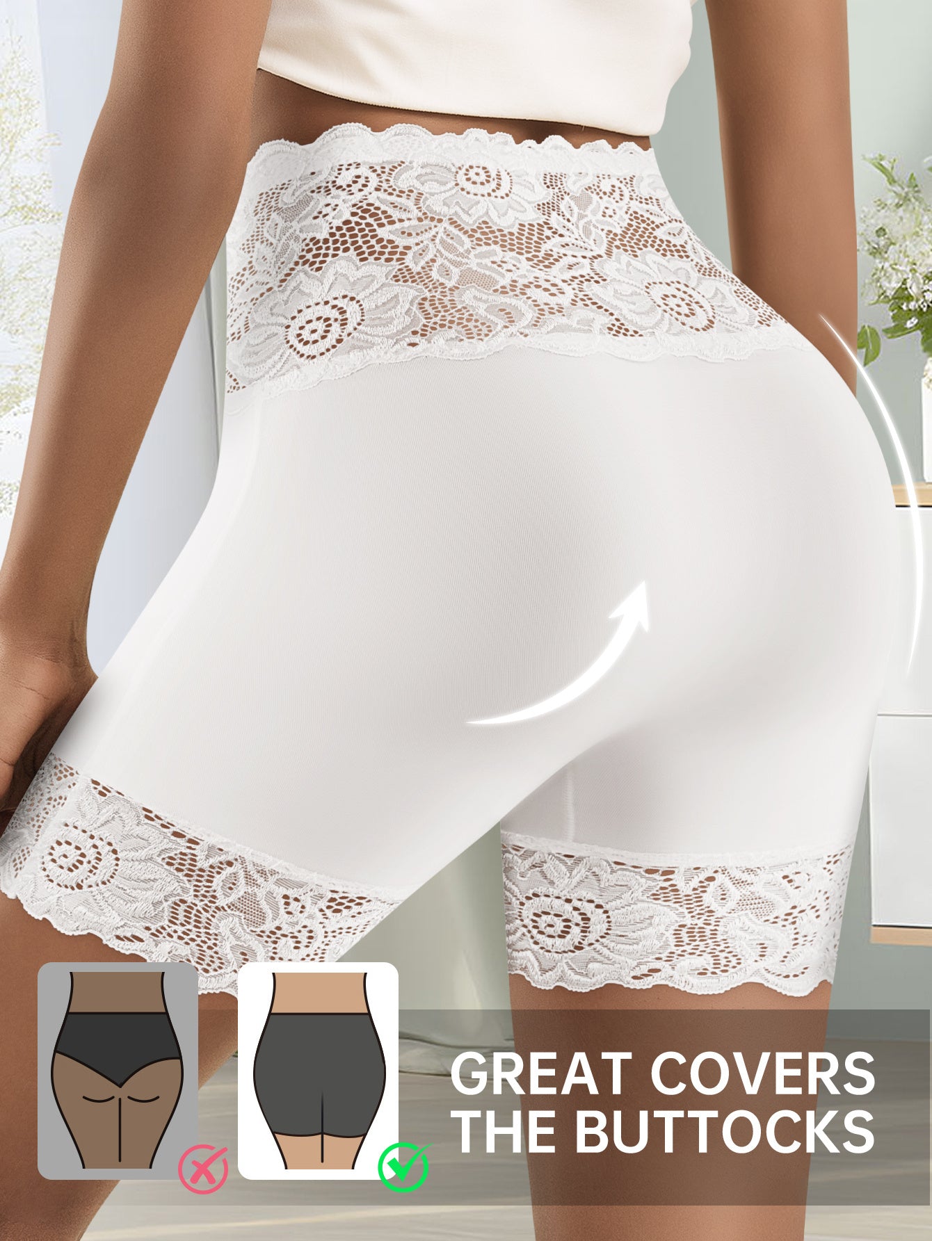 Lot de 3 Culottes Gainantes Taille Haute Dentelle Florale Femme - Blanc