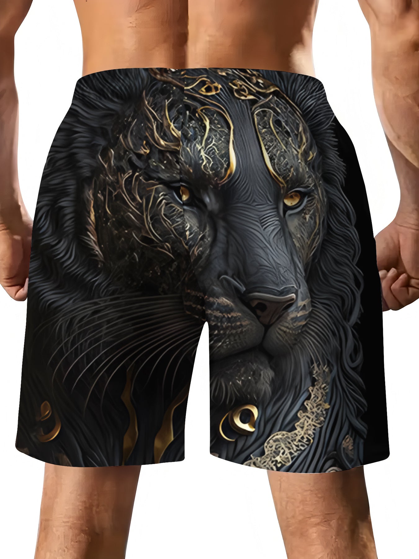 T-Shirt Homme Imprime Lion Noir et Dore Motif Geometrique Decontracte - 100% Polyester FR S-XXL