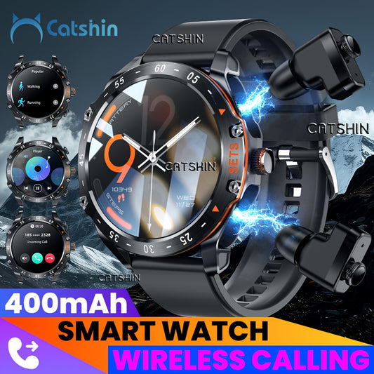 Montre Connectée CatShin 2-en-1 – Écouteurs Sans Fil, Écran IPS HD 3,86 cm, IP67 & 100+ Modes Sportifs