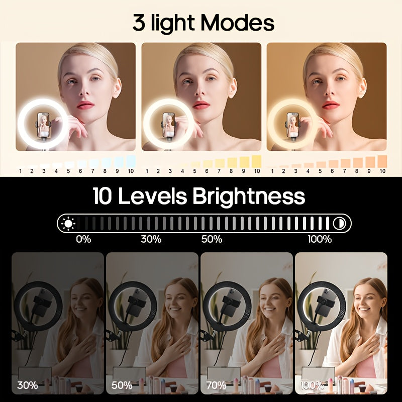 Anneau Lumineux LED AMILL – Support Smartphone, Contrôle Bouton, Alimentation USB, Étalonnage Couleurs