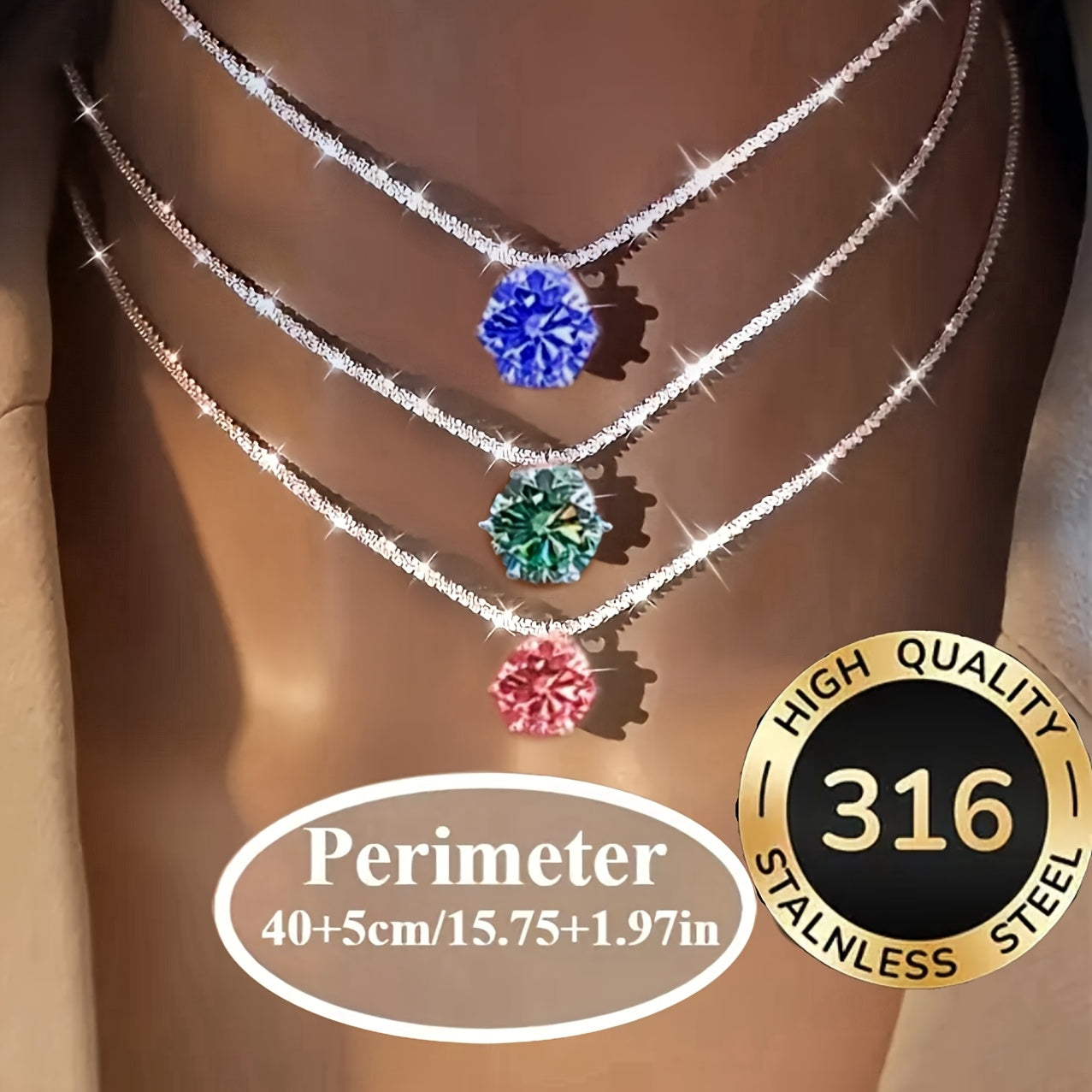 Ensemble 3 colliers femme acier inoxydable hypoallergénique zircone - Style élégant luxueux