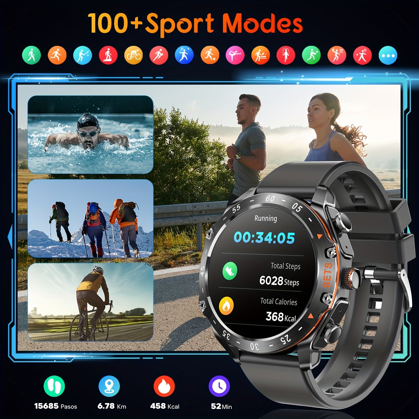 Montre Connectée CatShin 2-en-1 – Écouteurs Sans Fil, Écran IPS HD 3,86 cm, IP67 & 100+ Modes Sportifs