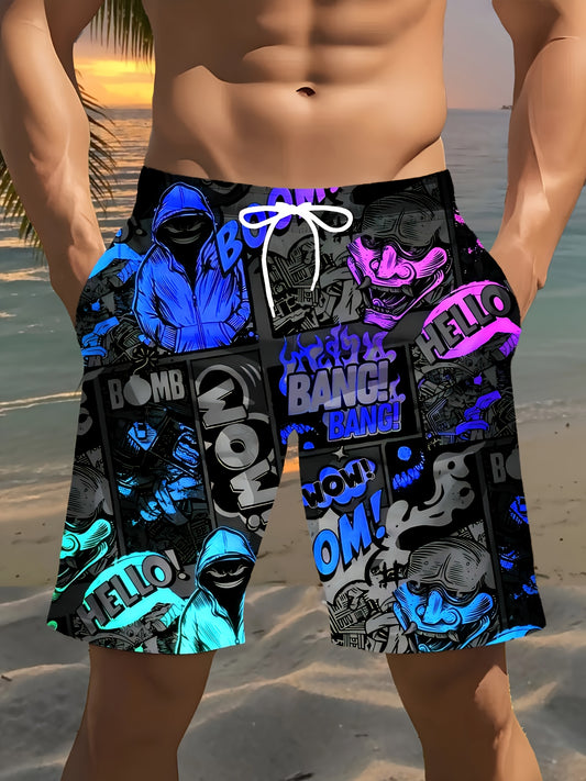 Short de Plage Homme Imprimé 3D – Style Hip-Hop Audacieux 🎵🏖️