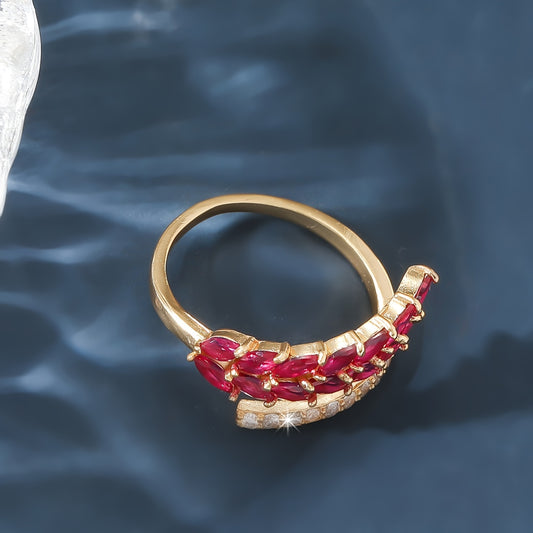 Bague ouverte femme cuivre plaque or 18 carats - Zircone cubique coloree, style elegant, 7 modeles