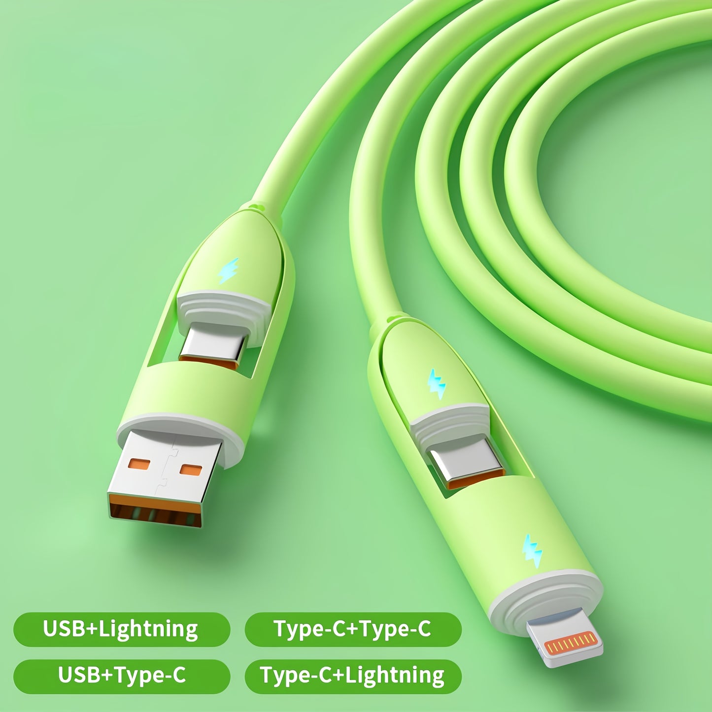 Câble de Charge Ultra-Rapide 4 en 1 – 66W, Type-C vers Lightning, Silicone | ZQJIL