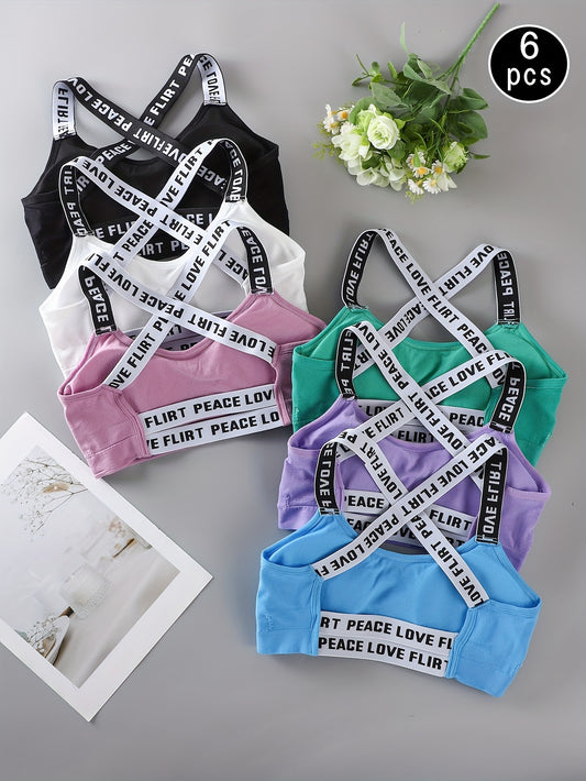 Lot de 6 Brassières de Sport Imprimées JOINBUY – Bretelles Croisées, Rembourrage Amovible | Yoga & Fitness | S au XXL