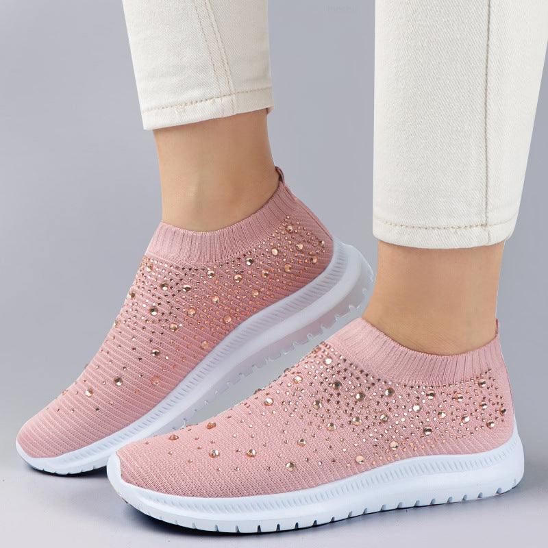 Baskets Chaussettes Strass Femme – Extensibles, Maille Respirante, Toutes Saisons