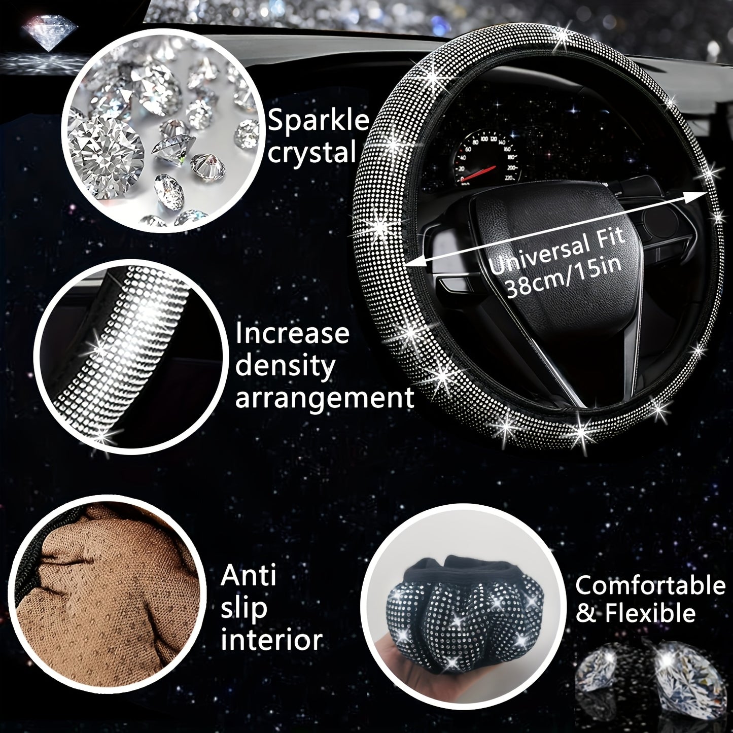 Kit 30 Strass Decoration Interieur Voiture - Volant & Grilles d'Aeration