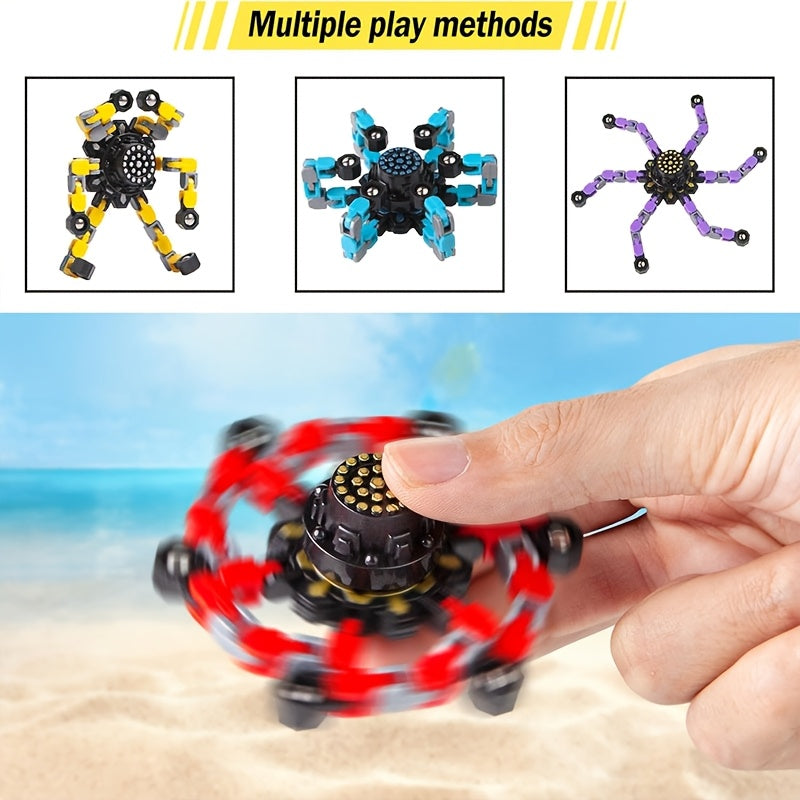 Lot 4 Robots Transformables Toupie Gyroscope Doigts - Robot a Chaine, Couleurs Melangees, Cadeau Enfants Ados 3 Ans+