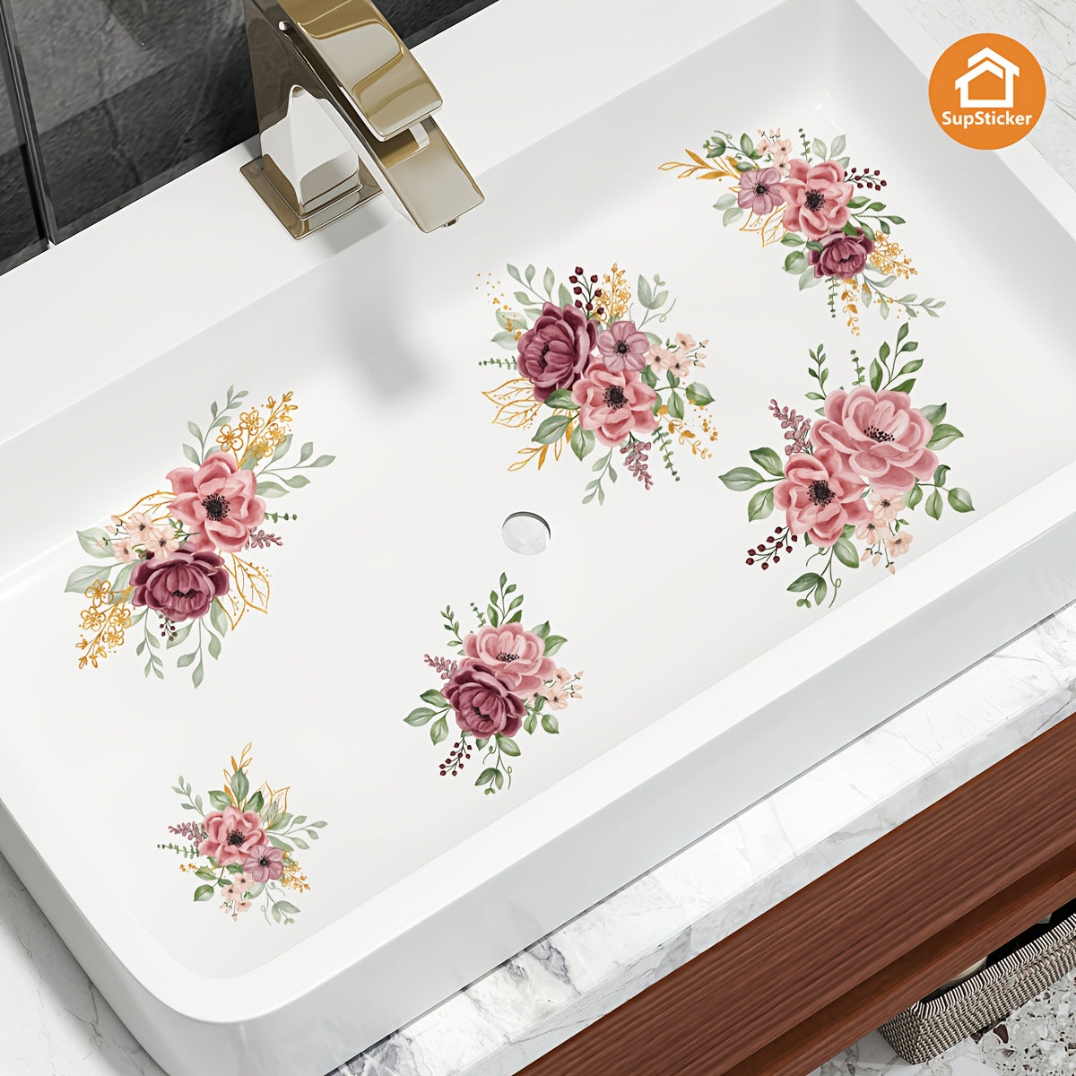 Sticker Autocollant Baignoire Lavabo Motif Floral - Vinyle, Facile a Poser, 4 Coloris, 32x47cm