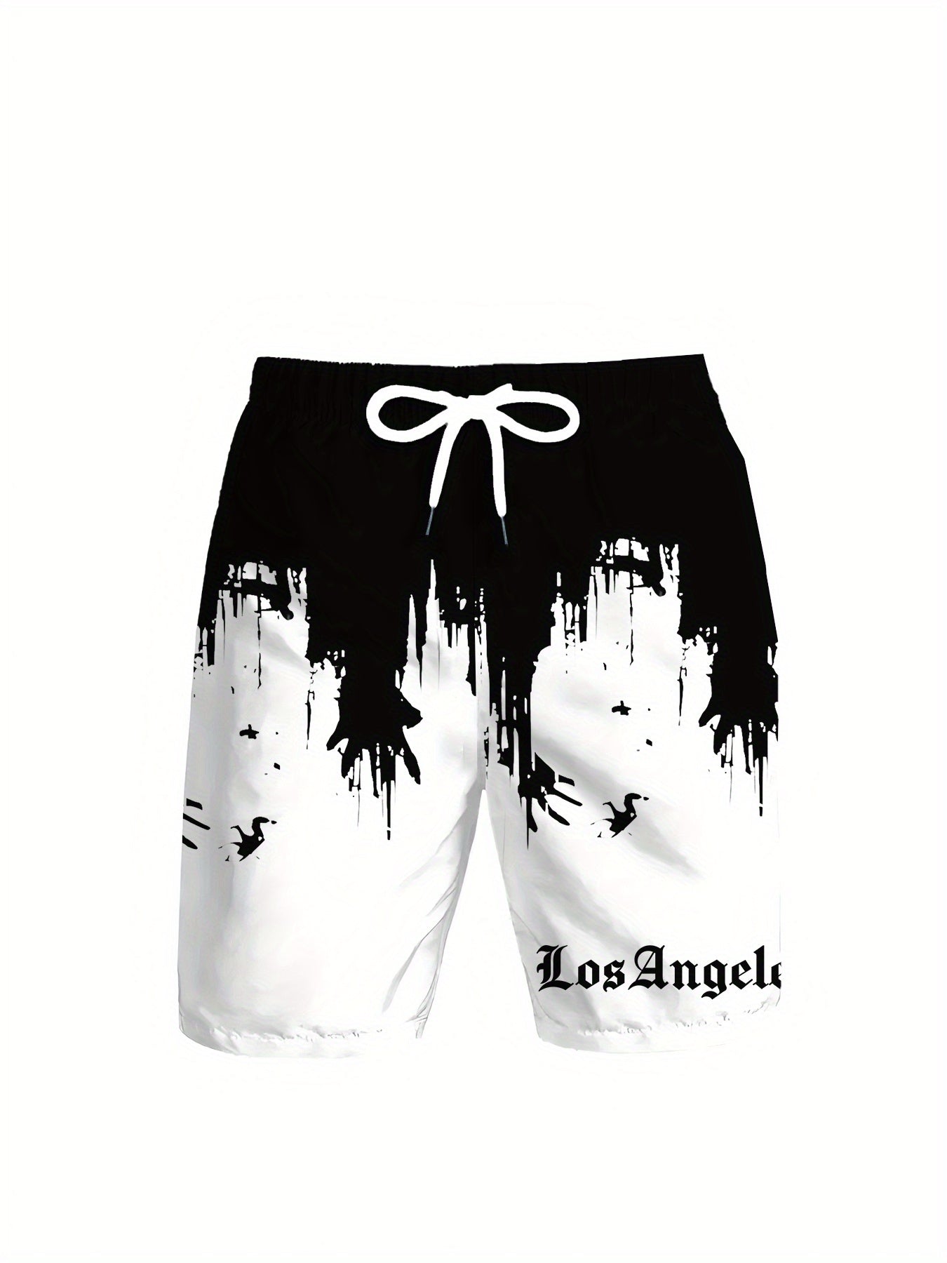 Short Homme Motif Géométrique Noir & Blanc – 100% Polyester, Coupe Standard | FR S à XXL
