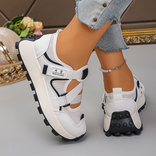 Baskets Femme Ete Respirantes Maille Velcro Semelle Caoutchouc - Couleur Unie Beige Blanc EU 35-40