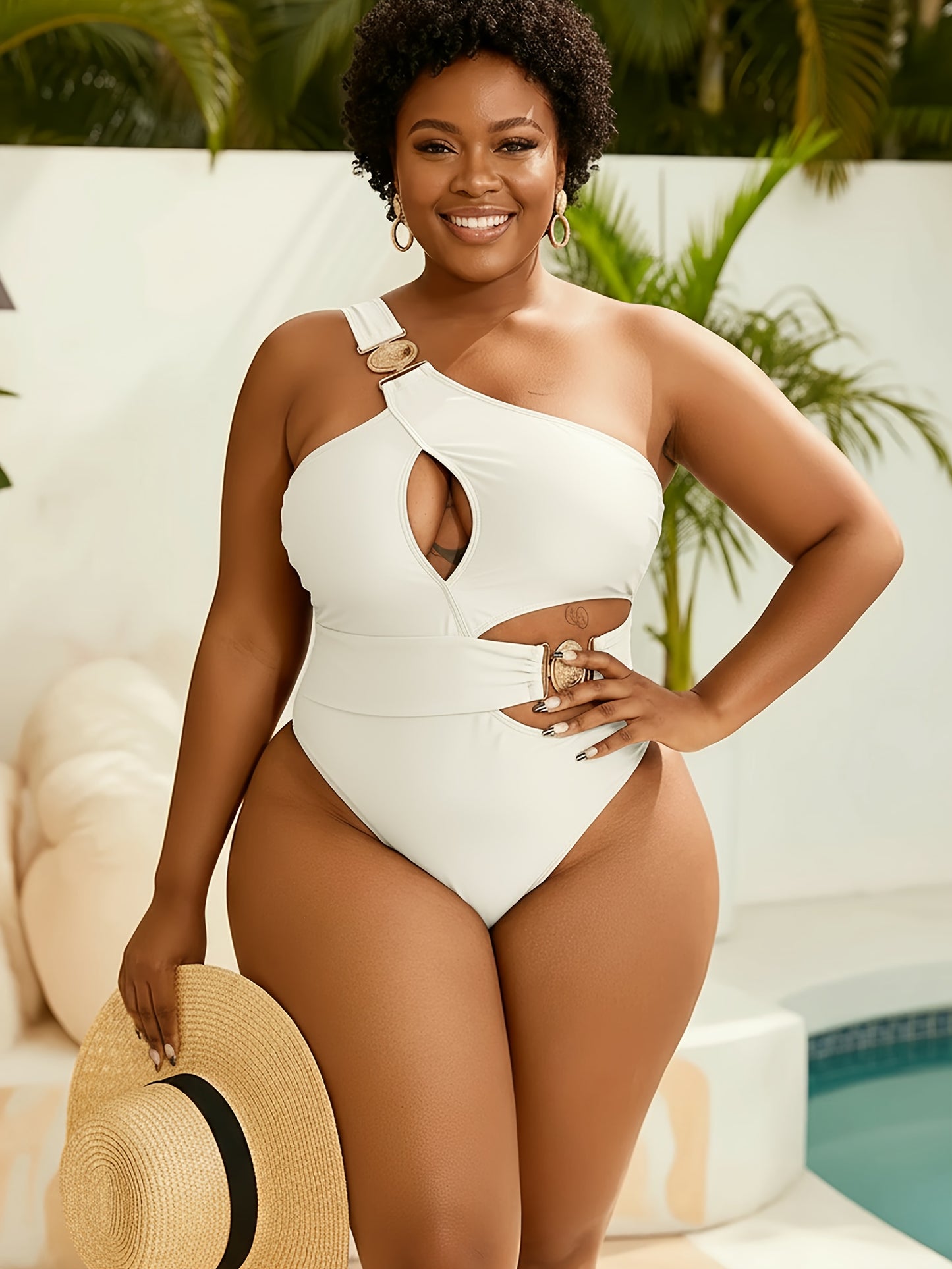 Maillot de Bain Une Piece Femme Sexy - Une Epaule, Push-Up, Grande Taille L a 4XL