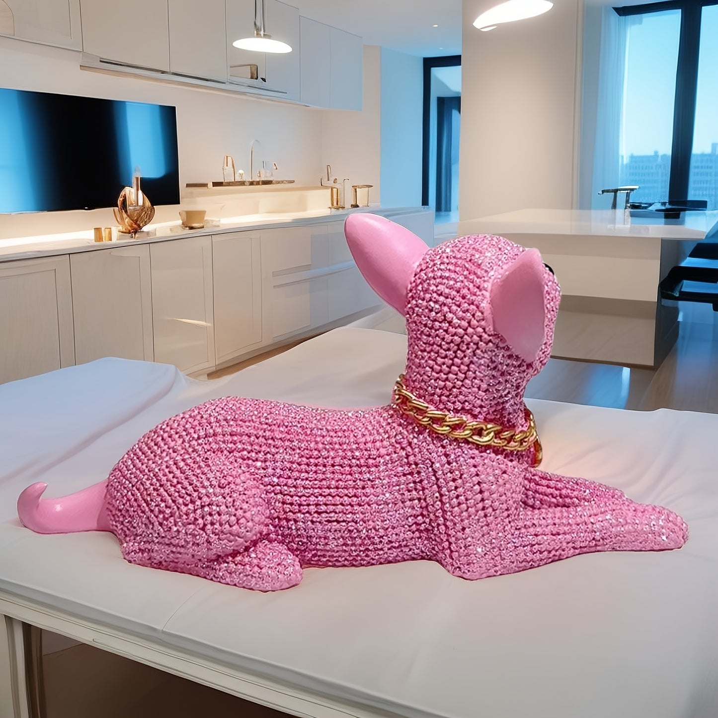 Statue Décorative Chihuahua Rose en Résine — Figurine Chien, Détail Précis, Intérieur