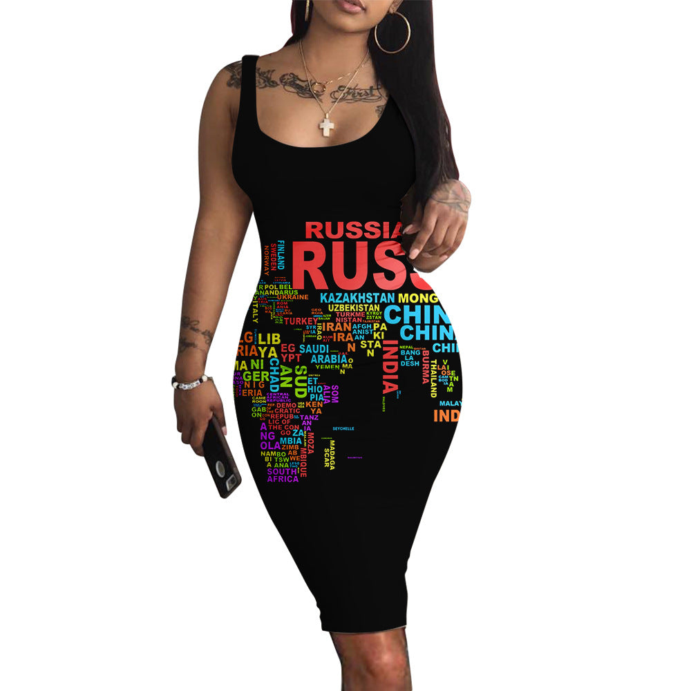 Robe ample imprimé numérique femme - Sans manches, col rond, style graphique