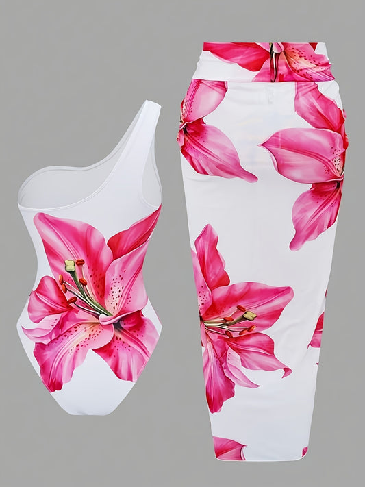 Maillot de Bain 1 Piece Femme Asymetrique Imprime Floral - Tissu Stretch, Style Elegant, Multicolore, S au XL