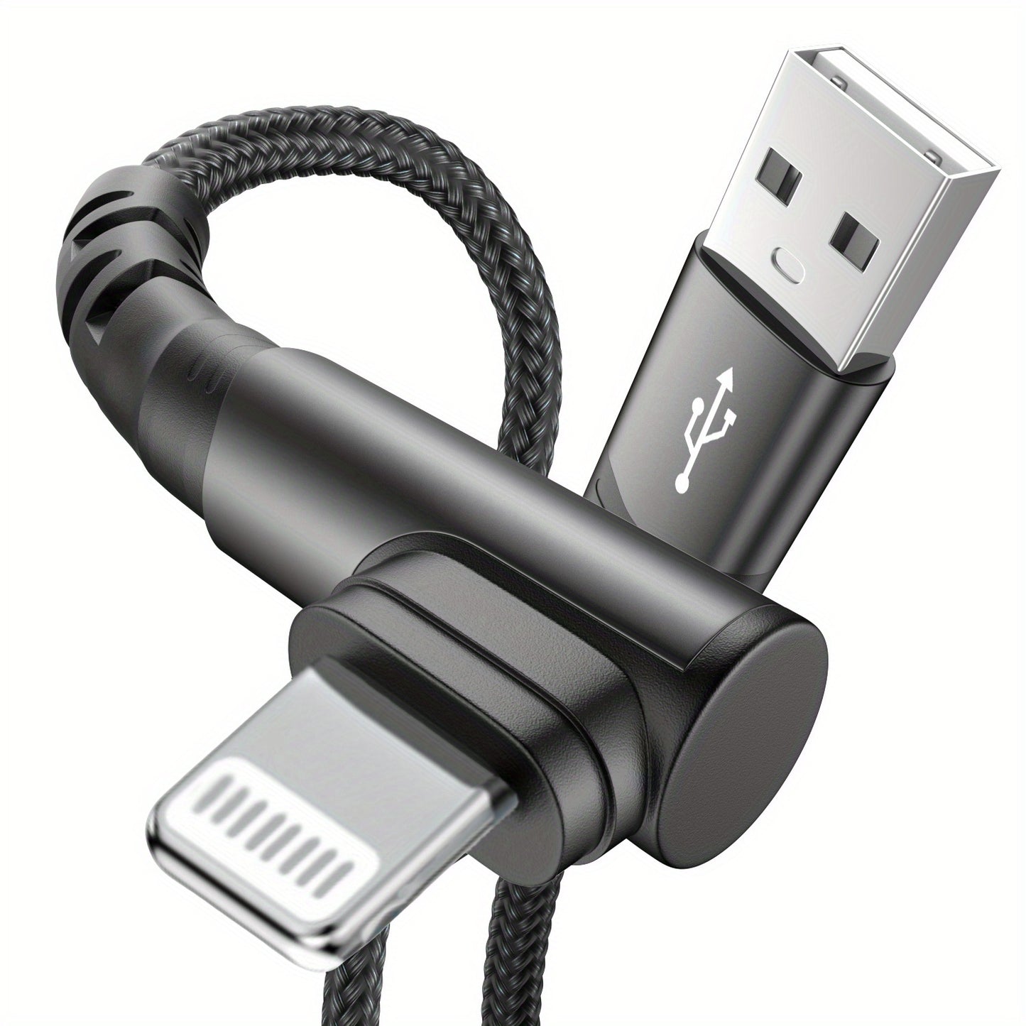 Câble de Charge à 90° – 20W, USB vers Lightning, Nylon Tressé | 1m & 2m | Hihowin