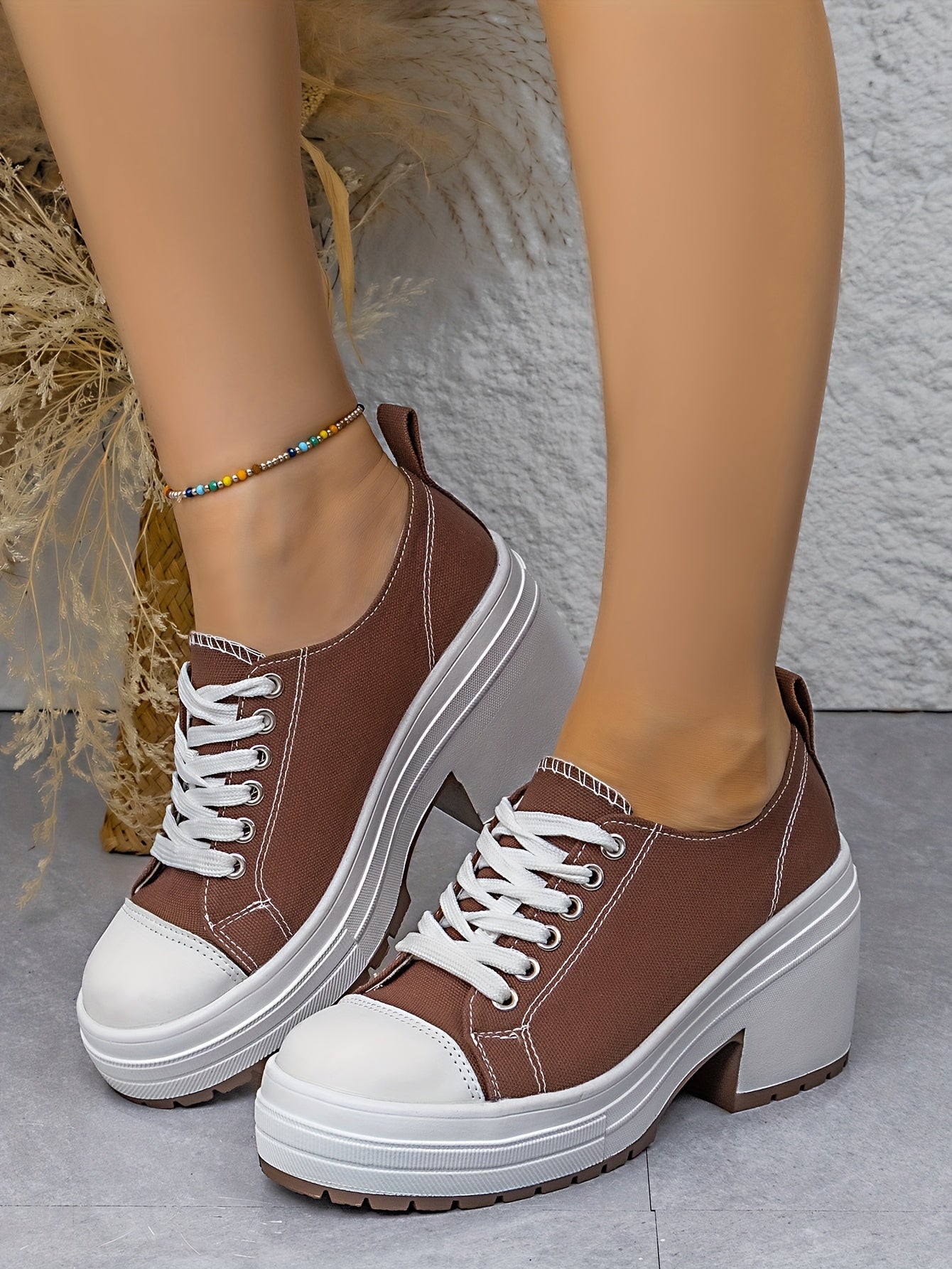 Baskets Femme Mi-Haute Plateforme Lacets - Tissu Semelle PU Style Sport 7 Coloris EU 36-42