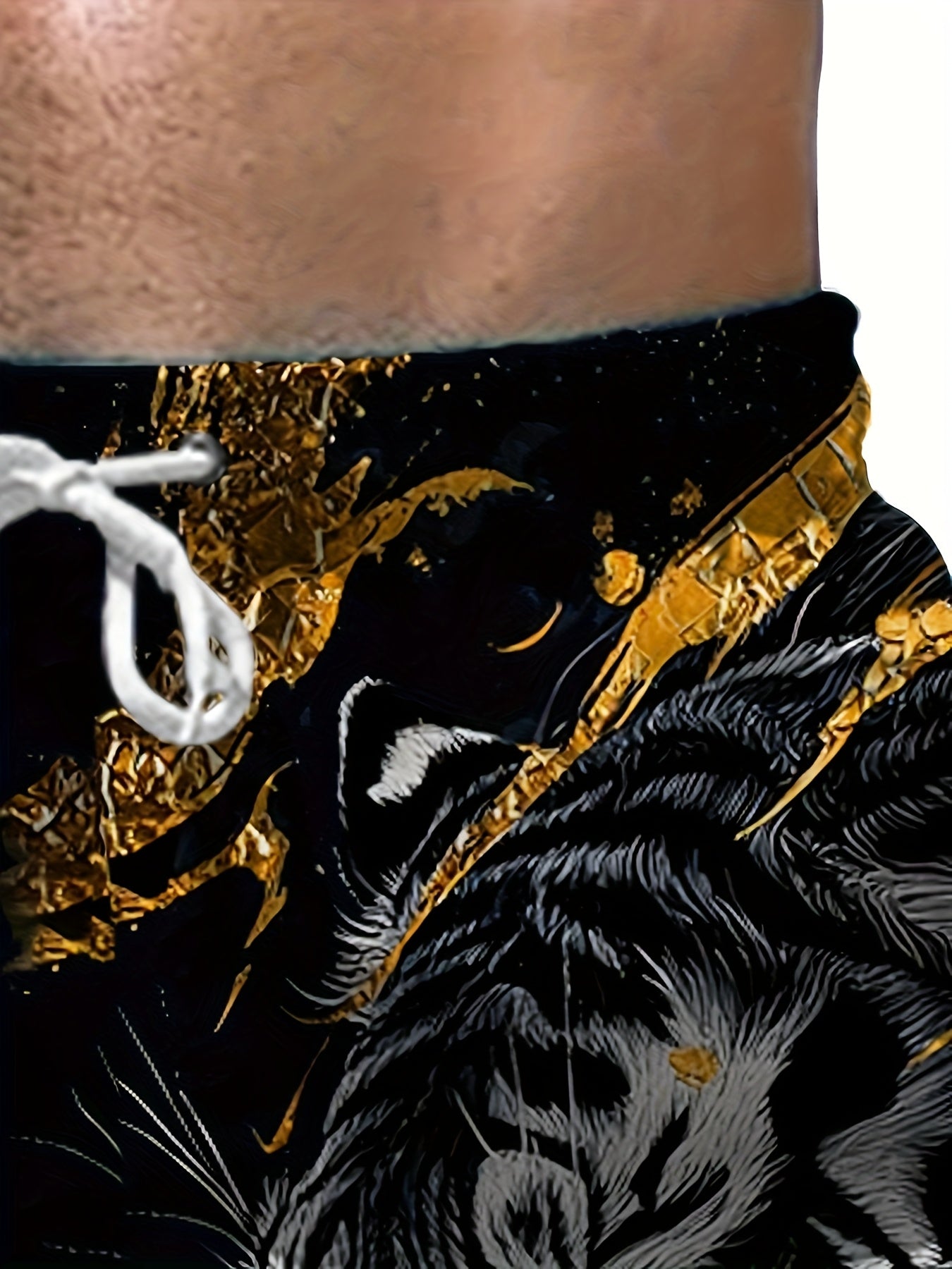 Short Homme Motif Tigre Noir et Or Cordon Serrage 100% Polyester Coupe Standard - Decontracte Plage FR S-XXL