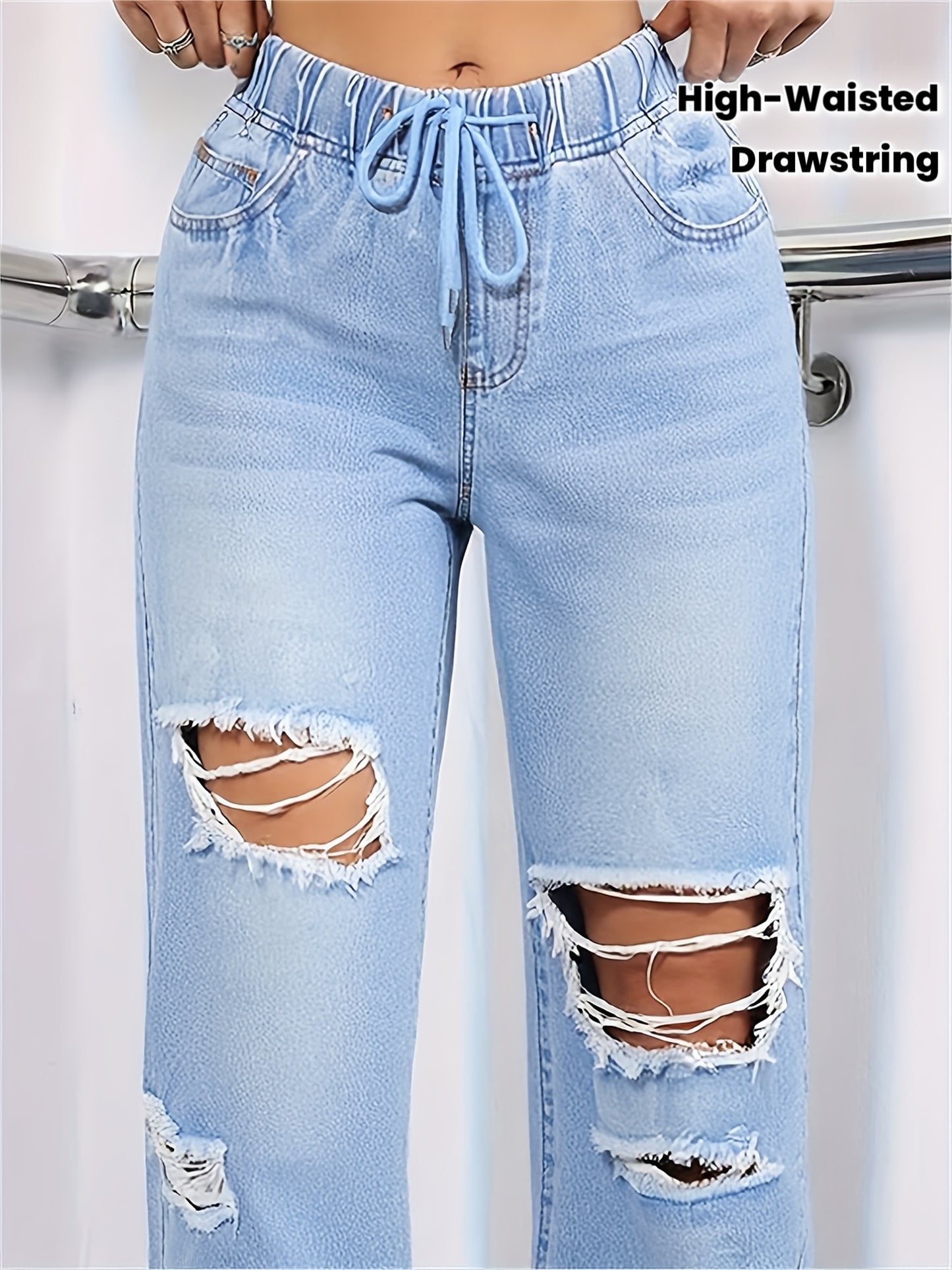 Jean Denim Stretch Taille Haute Femme - Jambes Droites Style Street