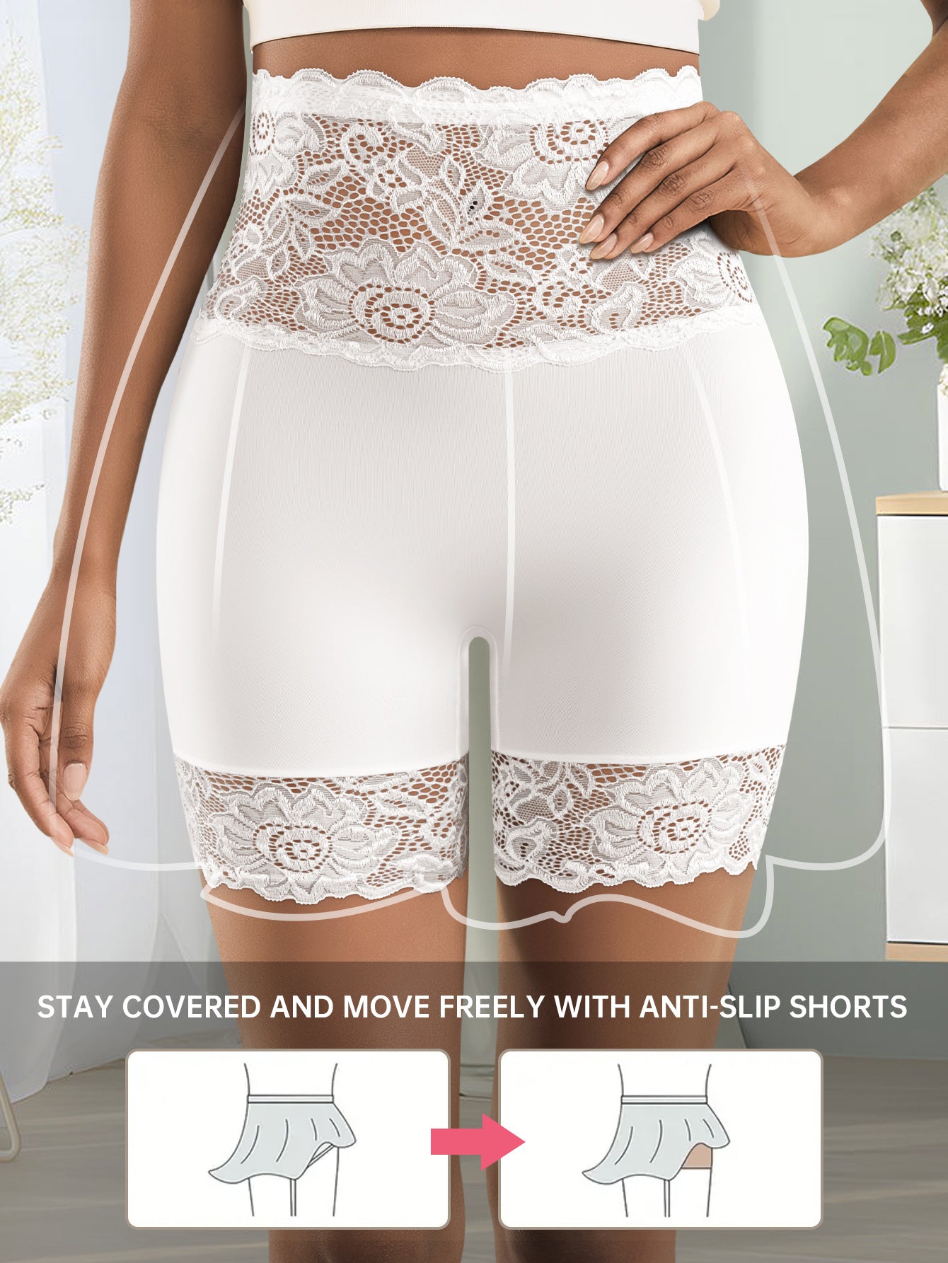 Lot de 3 Culottes Gainantes Taille Haute Dentelle Florale Femme - Blanc