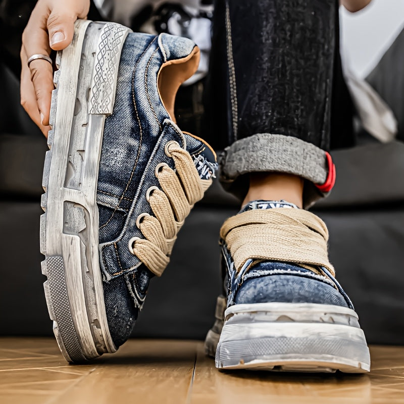 Chaussures Décontractées Homme — Denim Délavé Rétro, Semelles Épaisses, 3 Coloris, EU 38.5-43
