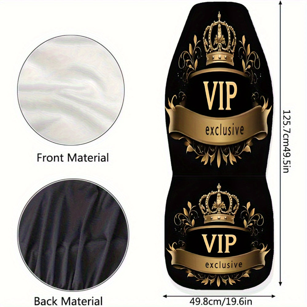 Lot de 2 Housses de Siège Auto VIP — Imprimé Couronne, Toile & Éponge, Ajustement Universel