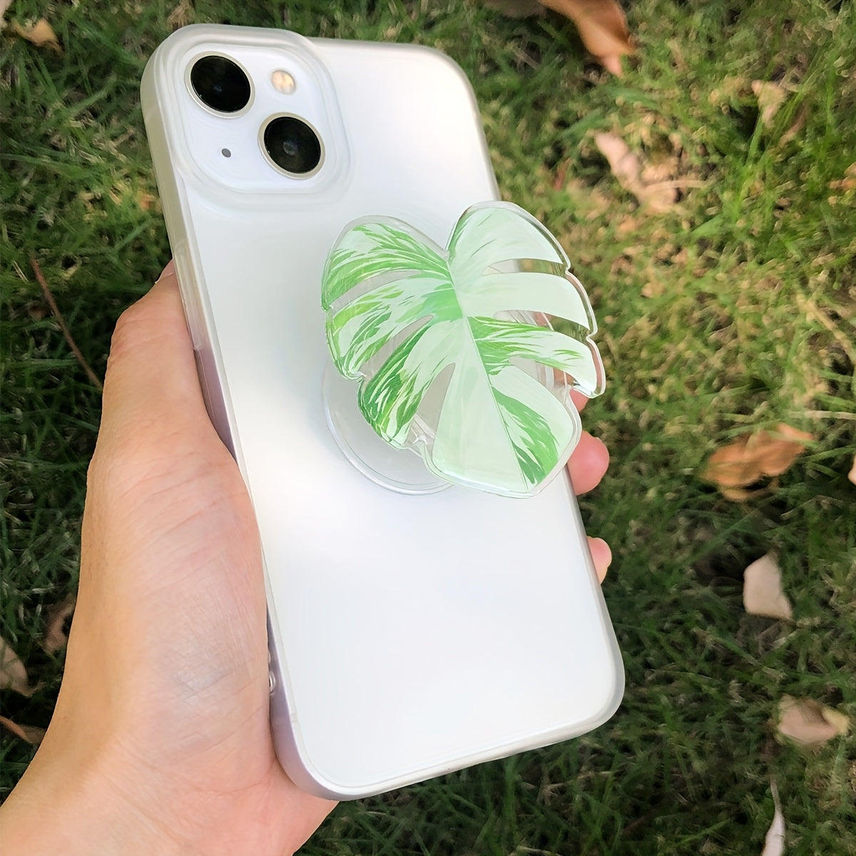 Support Téléphone Feuille Tropicale – Acrylique PMMA, Rotatif, Coussinet Adhésif, 8 Coloris