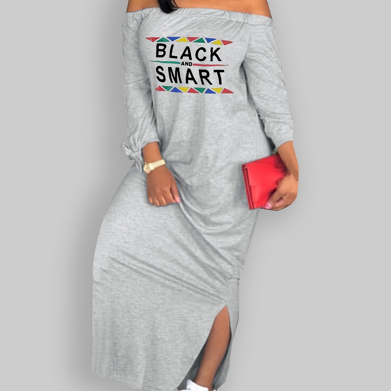 Robe Épaules Dénudées Imprimée Lettres – Style Crayon Décontracté | Printemps-Automne | S au XXL