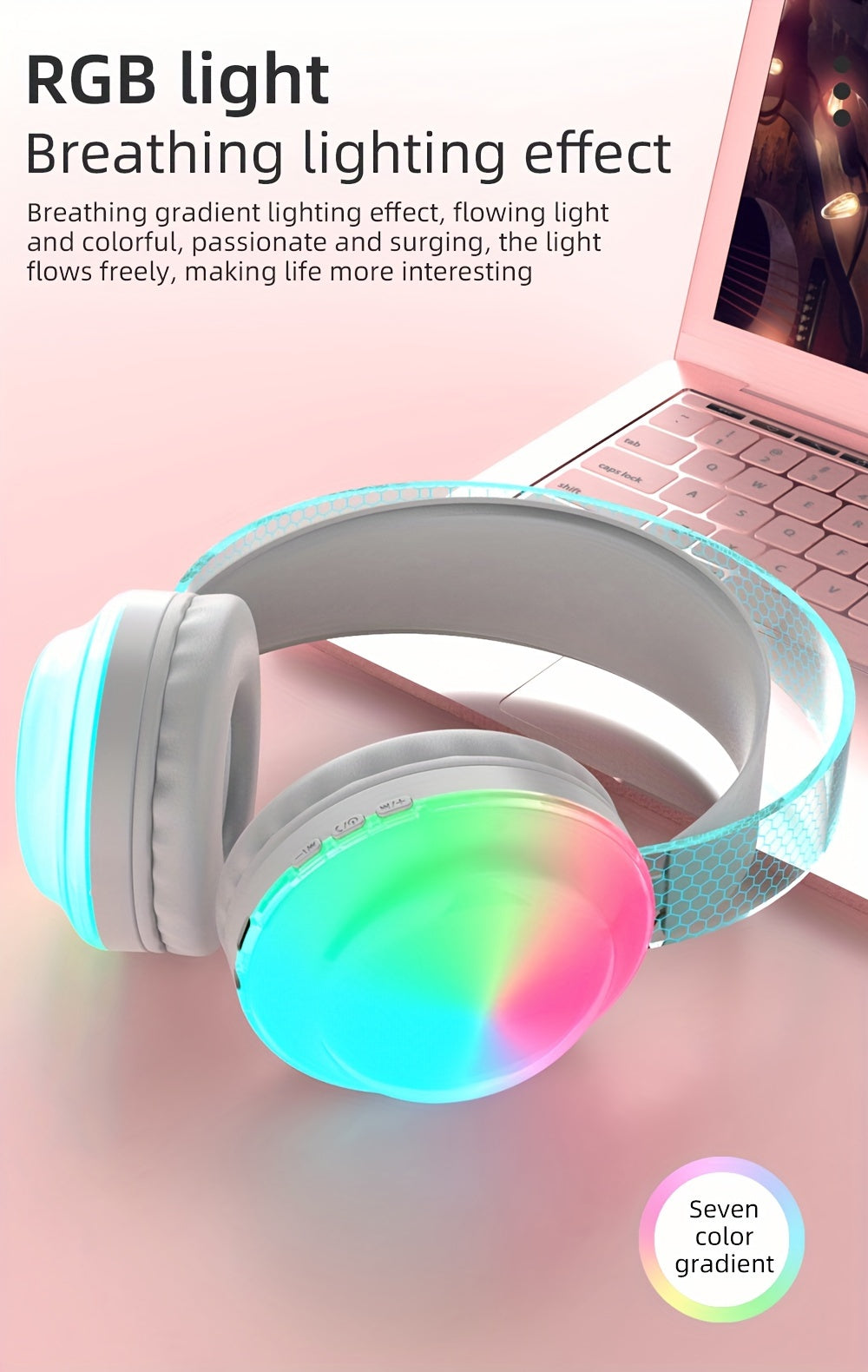 Casque Sans Fil Bluetooth 5.3 – Léger, Micro Intégré, Lumières LED & Batterie 360mAh | 5 Coloris