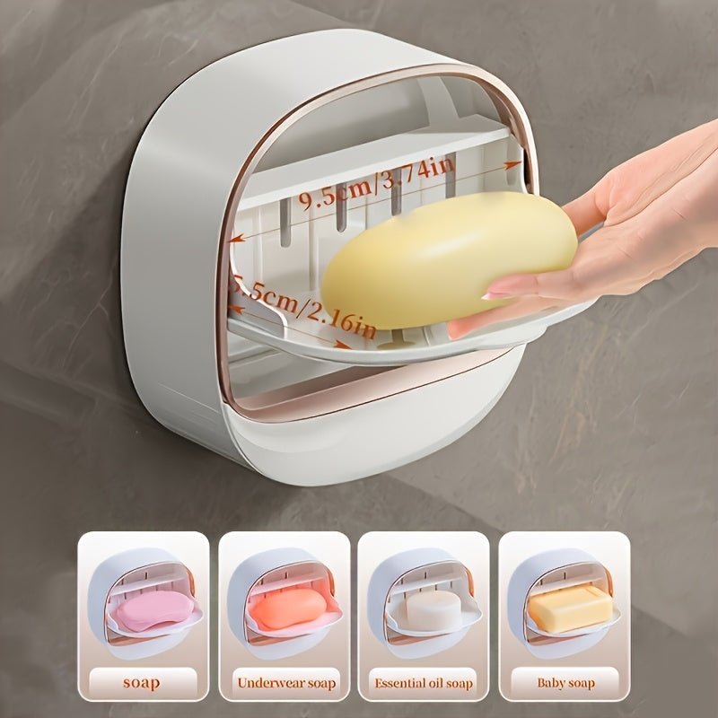 Porte-Savon Mural Etanche - Couvercle et Bac de Recuperation, Plastique, 3 Coloris