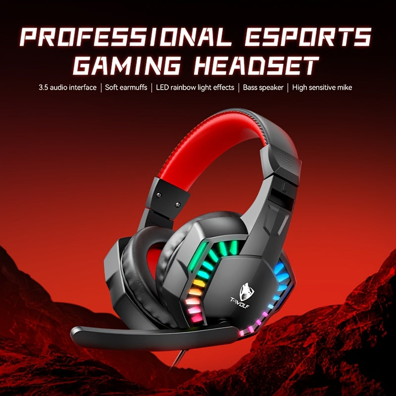 Casque Gaming Filaire RGB 7 Couleurs – Léger, Élégant & Jack 3,5mm | Alimentation USB | Rouge