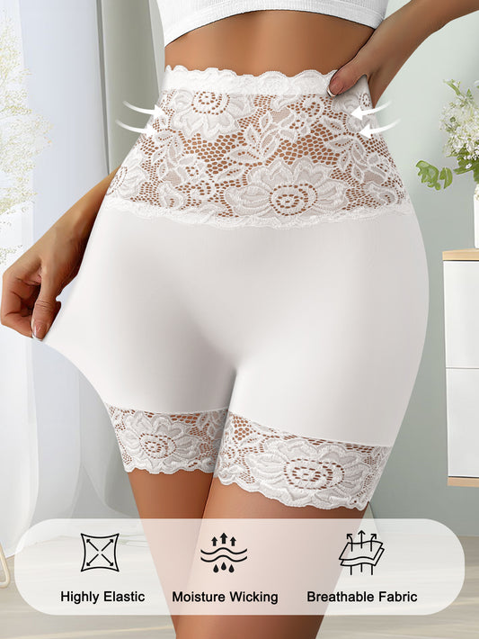 Lot de 3 Culottes Gainantes Taille Haute Dentelle Florale Femme - Blanc