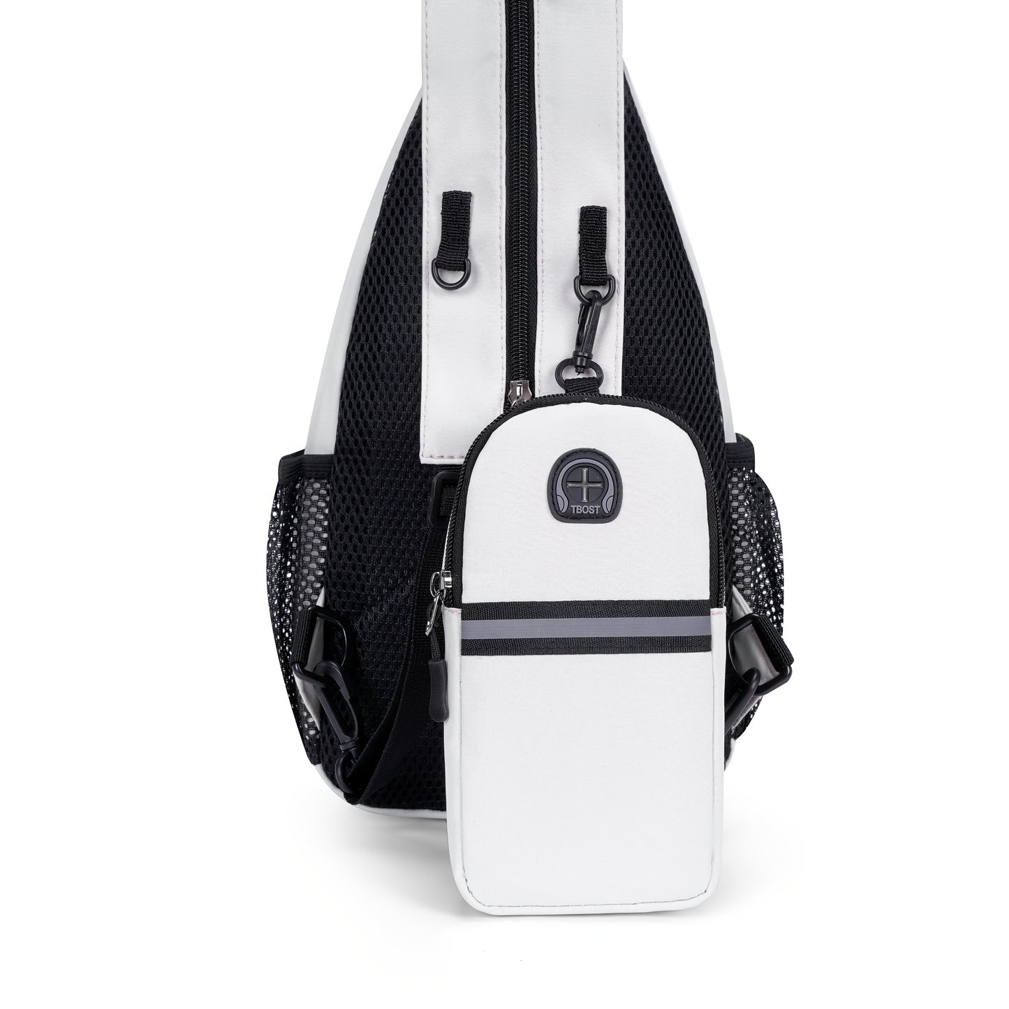 Sac a Dos Sport avec Pochette Telephone - Tissu Oxford Fermeture Eclair Blanc Noir
