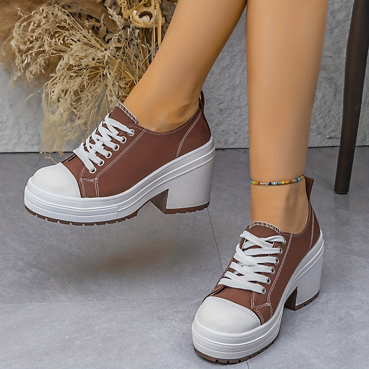 Baskets Femme Mi-Haute Plateforme Lacets - Tissu Semelle PU Style Sport 7 Coloris EU 36-42