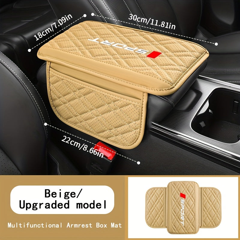 Coussin d'Accoudoir Voiture Cuir PU – Style Sportif avec Poches de Rangement