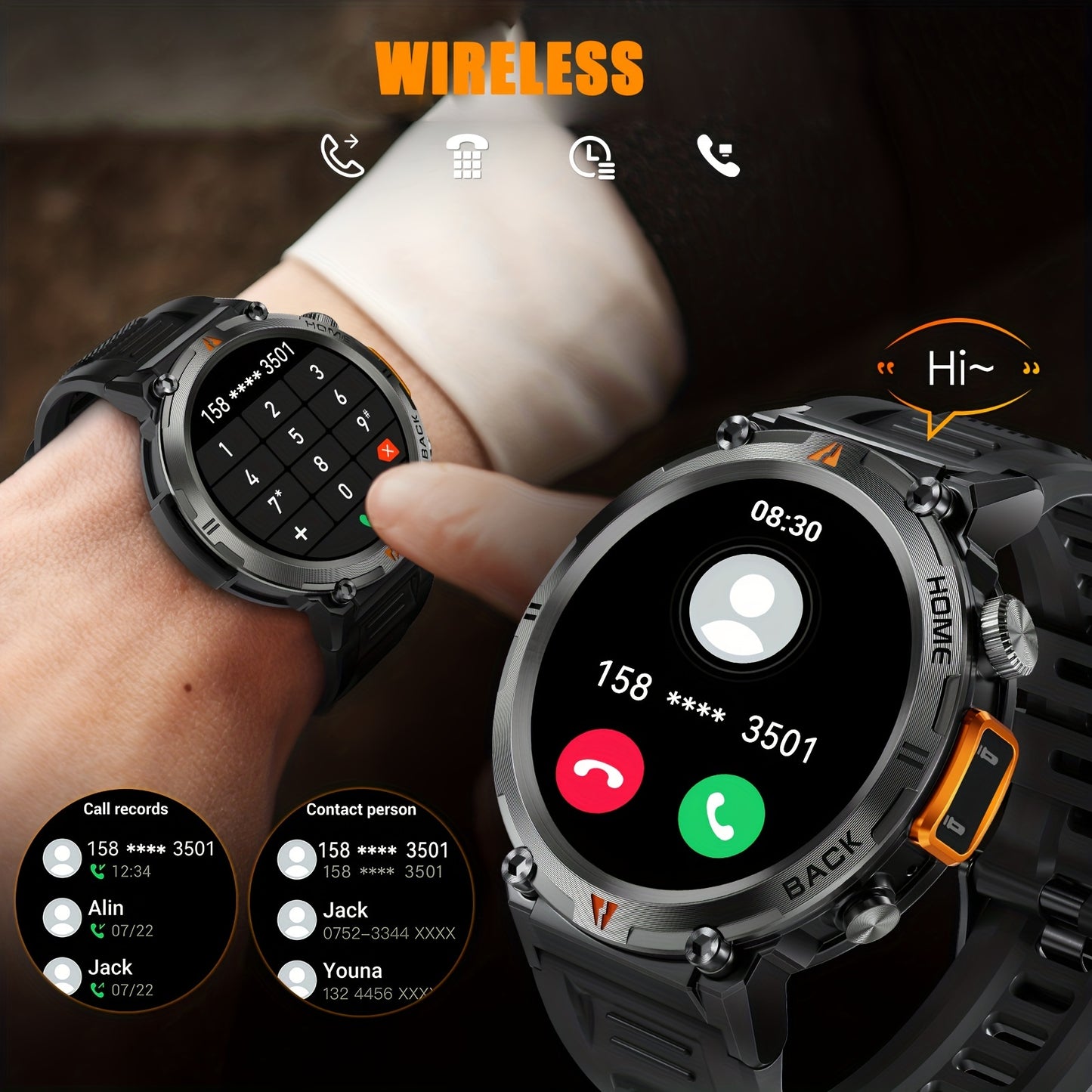 Montre connectée  pour homme avec écran TFT 360p, écran 3,68 cm - Topdecheztop.fr