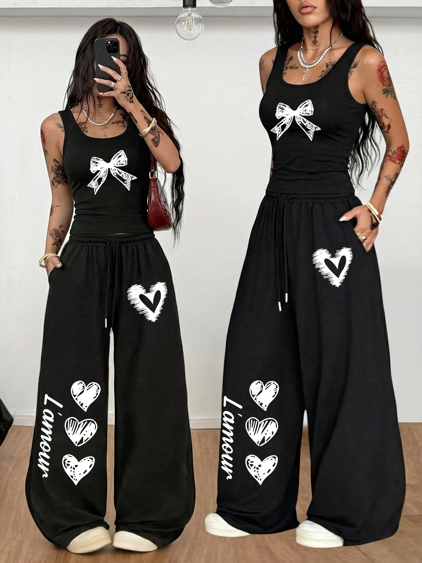 Ensemble 2 Pièces Style Y2K Femme – Débardeur Ajusté & Pantalon Large Élégant | Toutes Saisons | XS au XL
