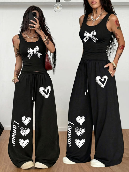 Ensemble 2 Pièces Style Y2K Femme – Débardeur Ajusté & Pantalon Large Élégant | Toutes Saisons | XS au XL