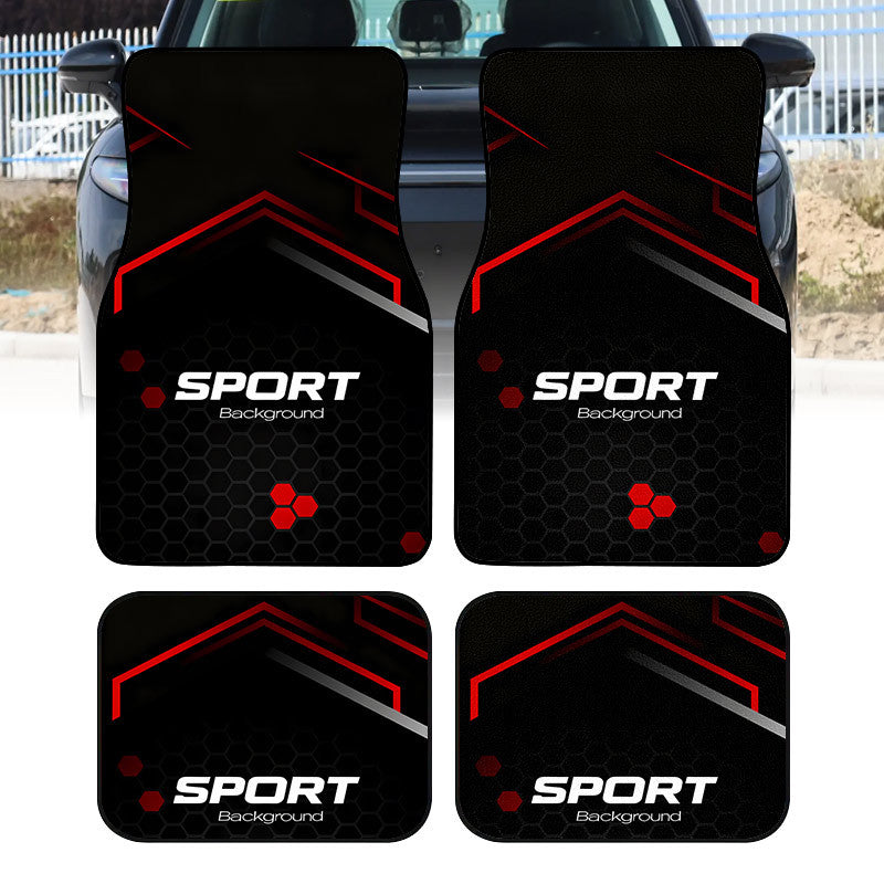 Lot de 4 Tapis de Sol Voiture Sport Imprimes - Polyester, Universel, Antiderapant